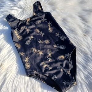 Swimsuit size 24 months Black Gold Pineapples Fruit Pineapple Print One Piece